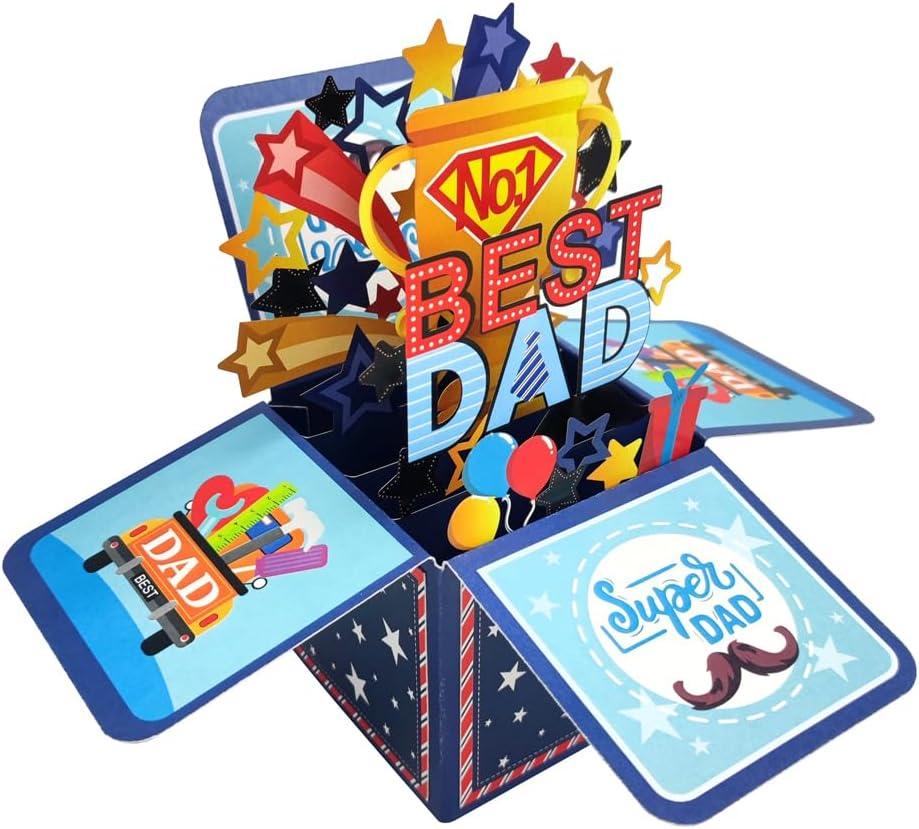 Suithink 3D Fathers Day Box Card，Pop up Father'S Day Greeting Card with Note Card and Envelope for Fathers Day Happy Dad Birthday Gift image number 3