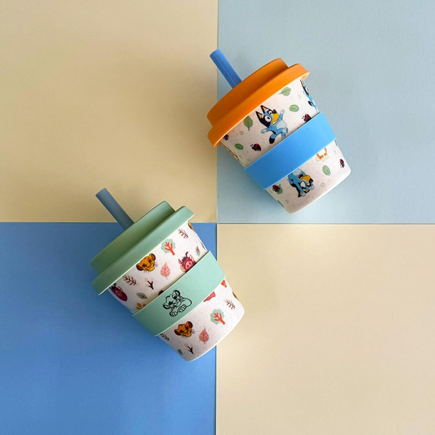 Zak! Lion King and Blue Licensed Bamboo Babyccino Cup - 2 Pack. Reusable Bamboo Based Cup Includes Lid and Silicon Straw, 120Ml Capacity (4Oz) image number 2