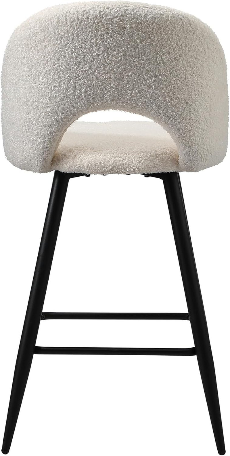 Oikiture Bar Stool Set of 2, Kitchen Counter Barstools Dining Chair Sherpa Boucle Fabric Upholstered Backrest in 59Cm Seat Height Floor for Outdoor Indoor Home Bar Dining Room Cafe, White image number 5