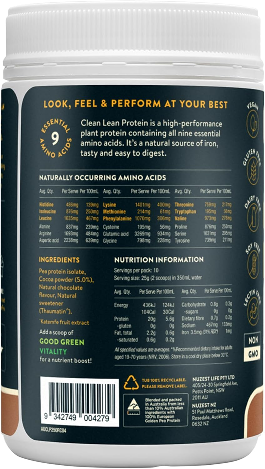 Nuzest - Pea Protein Powder - Clean Lean Protein - Vegan Protein Shake - Plant-Based Low Calorie & Low Carb - Gluten Free - Dairy Free (250G, Chocolate) image number 1