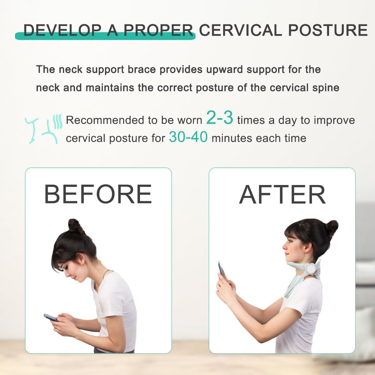 IODOO 360&deg;Adjustable Neck Brace for Forward Head Posture Correction, Cervical Neck Traction Device, Effective Neck Posture Corrector, Neck Stretcher to Relieve Pressure image number 4