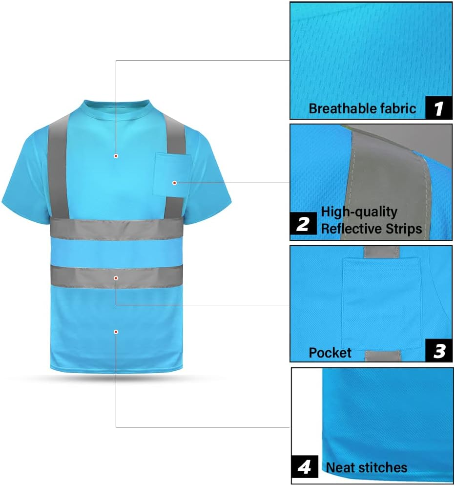HYCOPROT Hi Vis T-Shirt Viz High Visibility Reflective Safety Vest Waistcoats Breathable Light Short Sleeve Workwear Visibility Shirts image number 4