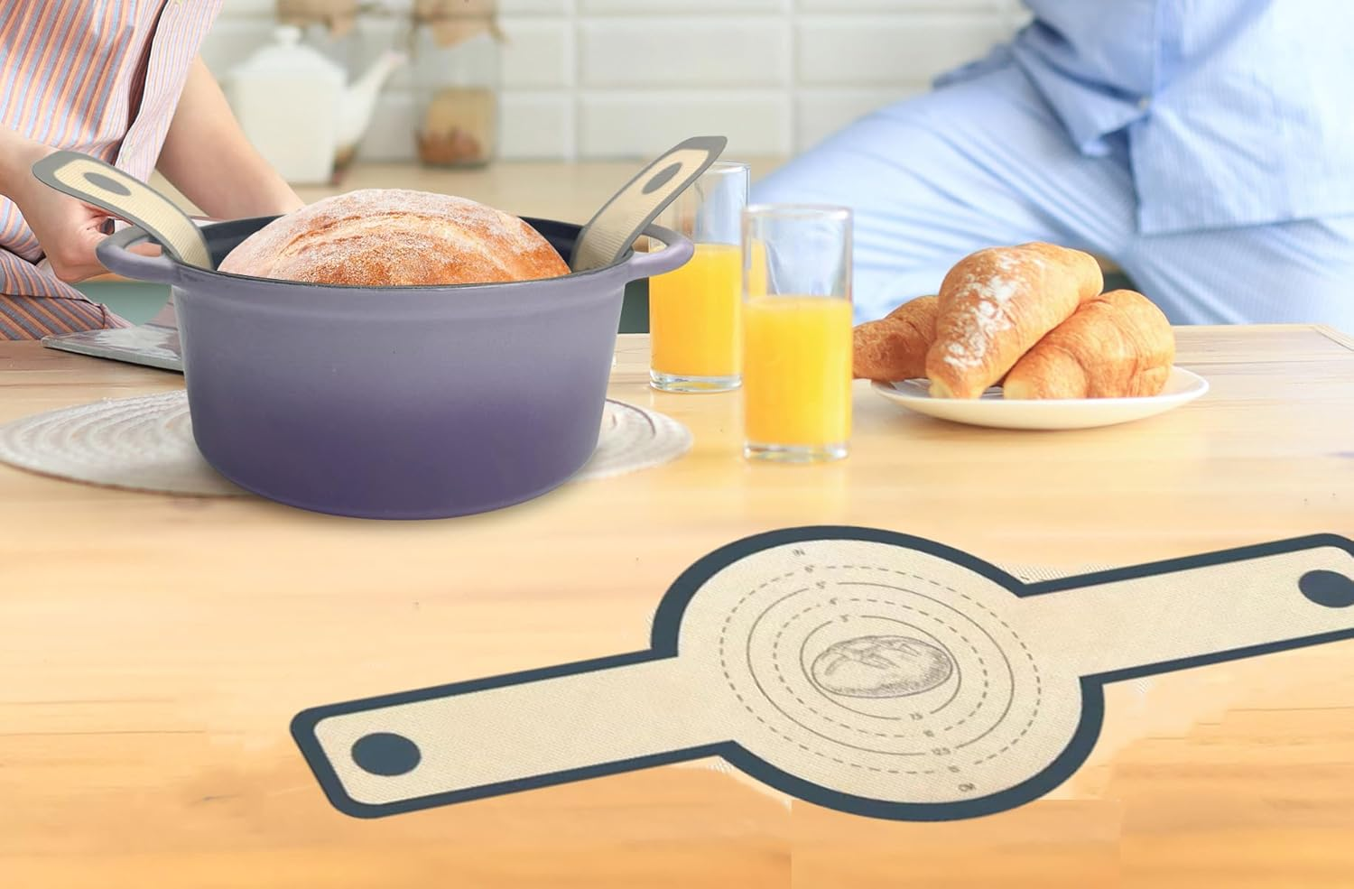 Custelen 2 PCS Silicone Bread Sling for Dutch Oven - Non-Stick, Easy Clean Reusable Bread Baking Mat with Long Handles for Easy Sourdough Transfer, BM02 image number 4