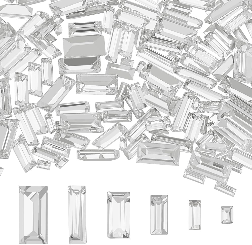 FINGERINSPIRE 180Pcs Mini Clear Pointed Back Rhinestone 6 Sizes Rectangle Faceted Glass Rhinestone Clear No Hole Glass Rhinestone Gems Crystal Jewelry Embellishments with Silver Plated Back for DIY image number 6