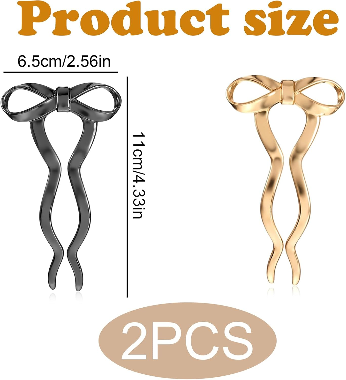 ASOMI 2 Pieces French Bow Hair Forks Vintage Style for Women Large U Shaped Metal Updo Hairpins for Long Thick Hair (Gold, Black)
