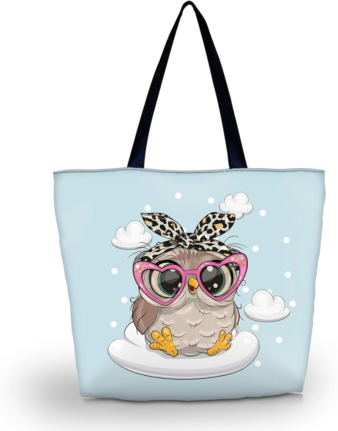 AOKSUNOVA Reusable Shopping Bags Large Foldable Grocery Bag Cute Sloth Tote Bag for School Black image number 6