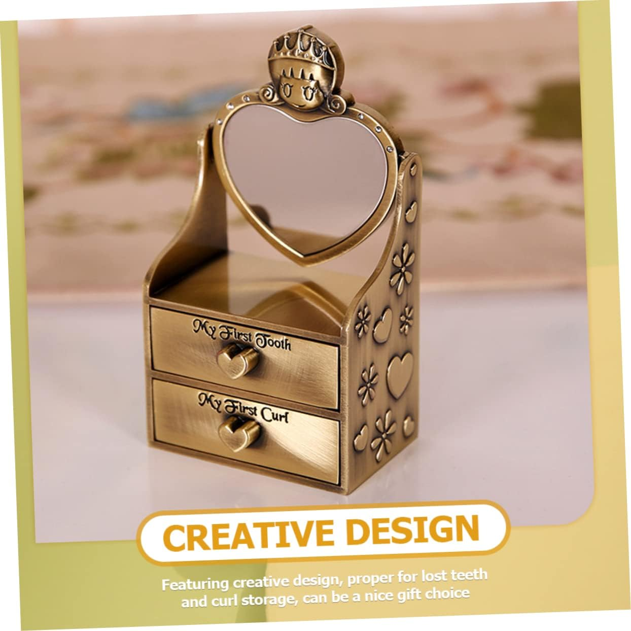 UPKOCH Metal Vintage Tooth Box for First Tooth and Fetal Hair Keepsake Container image number 5