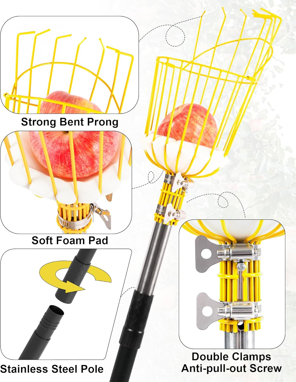 Blumetrec 408Cm Fruit Picker, Apple Picker Tool with Adjustable Pole and Basket, Long Reach Mango Grabber Tool, Tree Fruit Catcher for Picking Lemon Pear Orange Avocado Peach Citrus image number 1