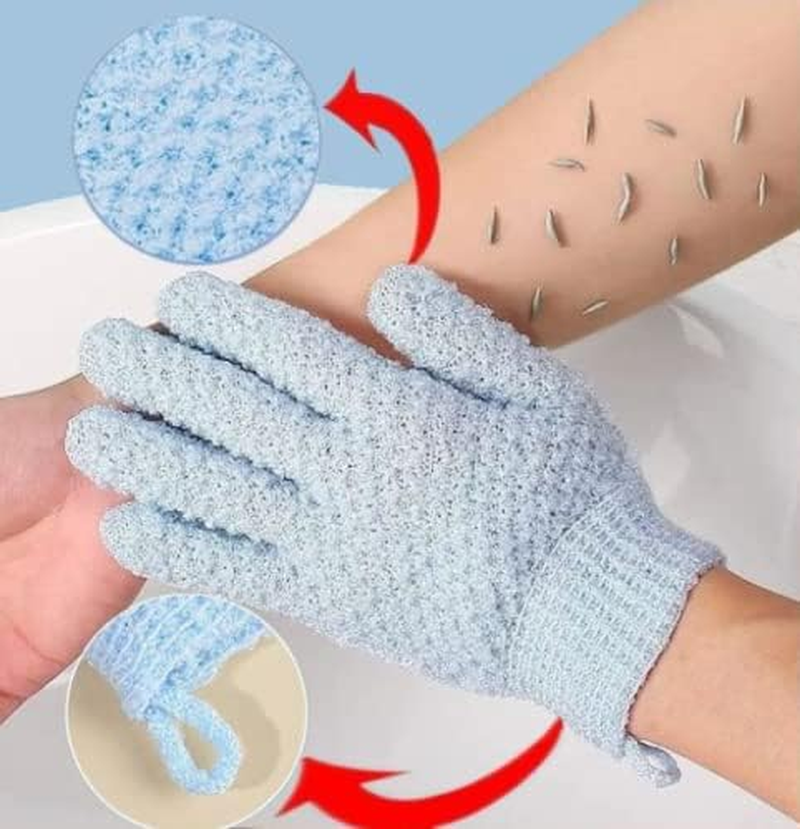 WOIWO 2 PCS Five-Finger Jacquard Bath Scrub Double-Faced Five-Finger Wash Scrub Towel Bath Gloves Wash Bath image number 4