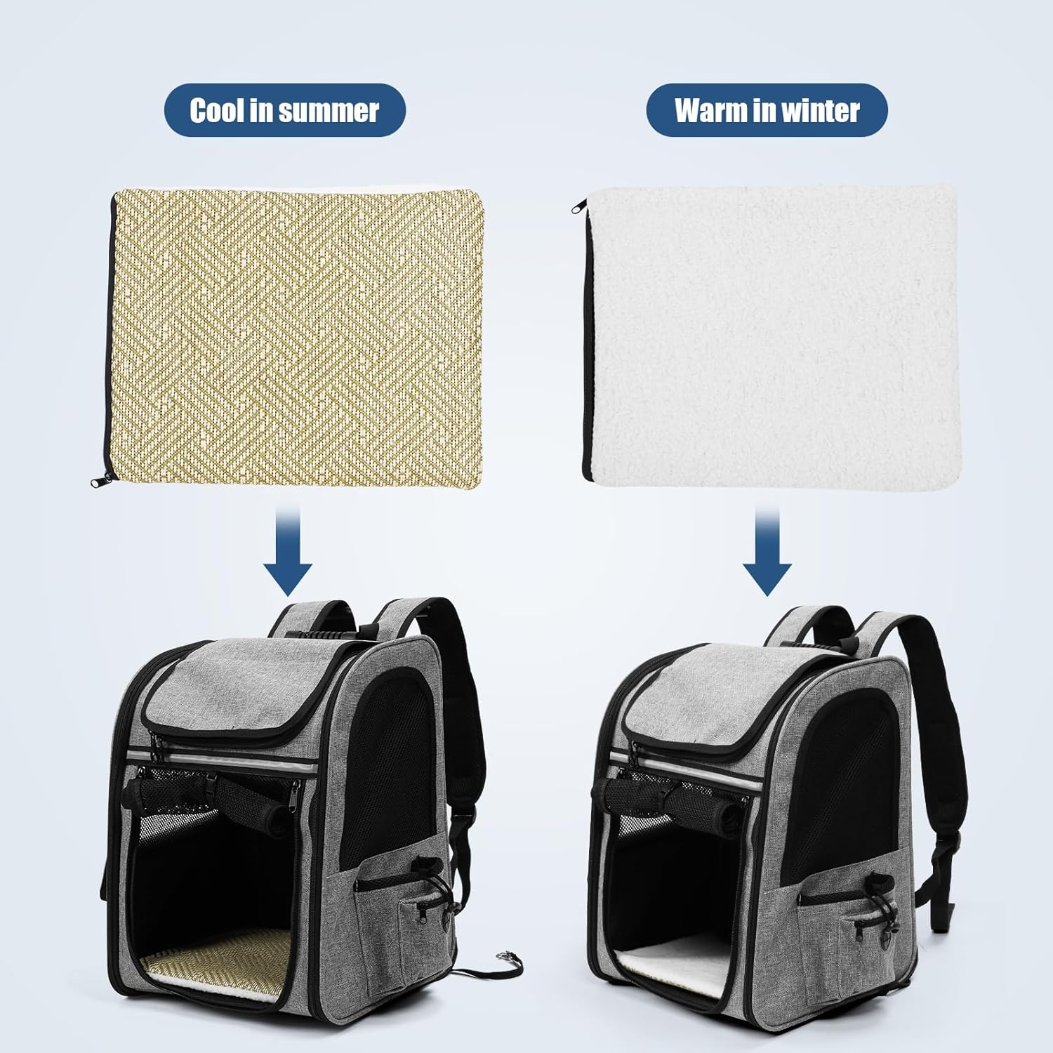 Expandable Cat Backpack - Dog Backpack up to 8 Kg, Foldable Cat Backpack for Cats Dogs with Inner Safety Lead and Pet Mat Cat Transport Bag Max 42 X 28 X 60 Cm Grey image number 1