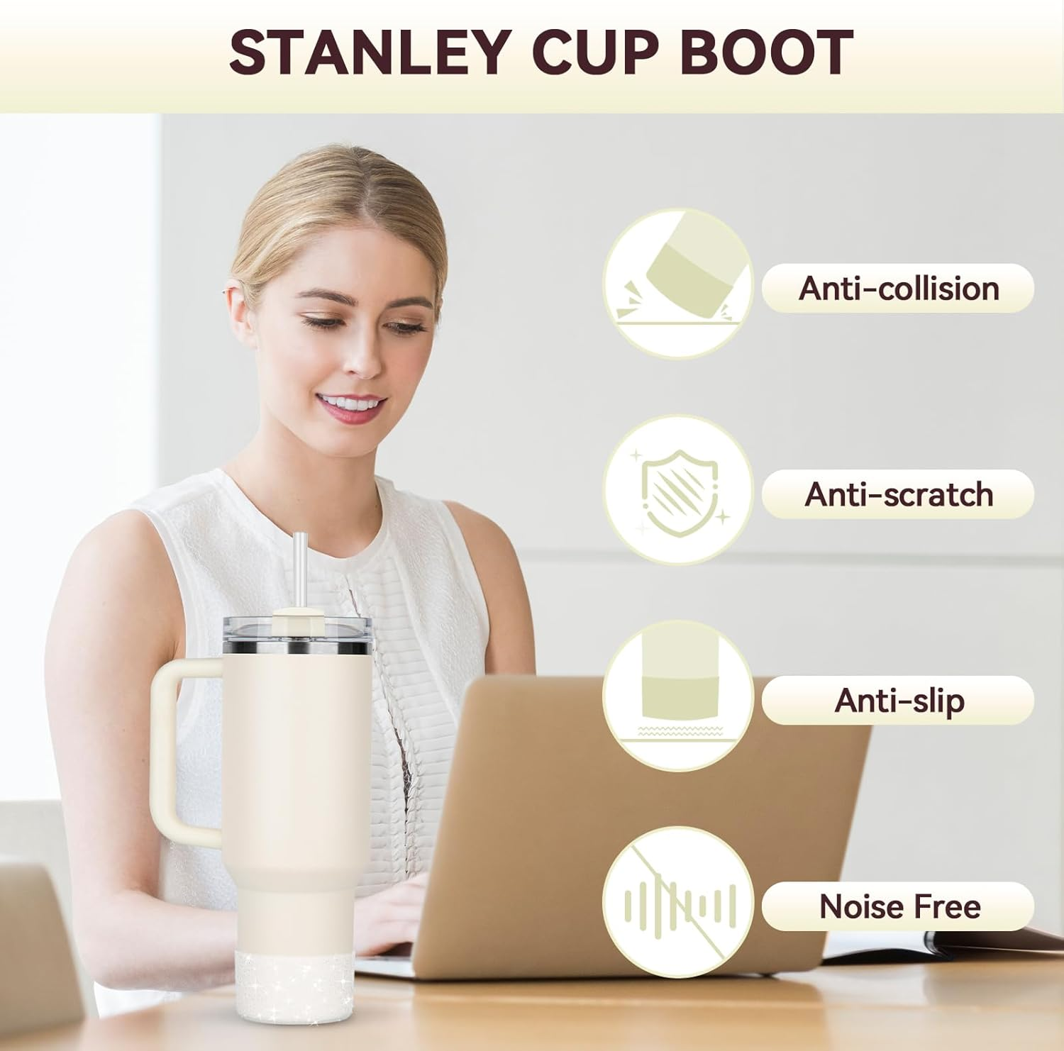 Piccircuit Silicone Boot for Stanley Cup 20-40Oz & Hydroflask 12-24Oz, Glitter Tumbler Accessories, Bottom Protector, Clear (2PCS) - Black image number 3