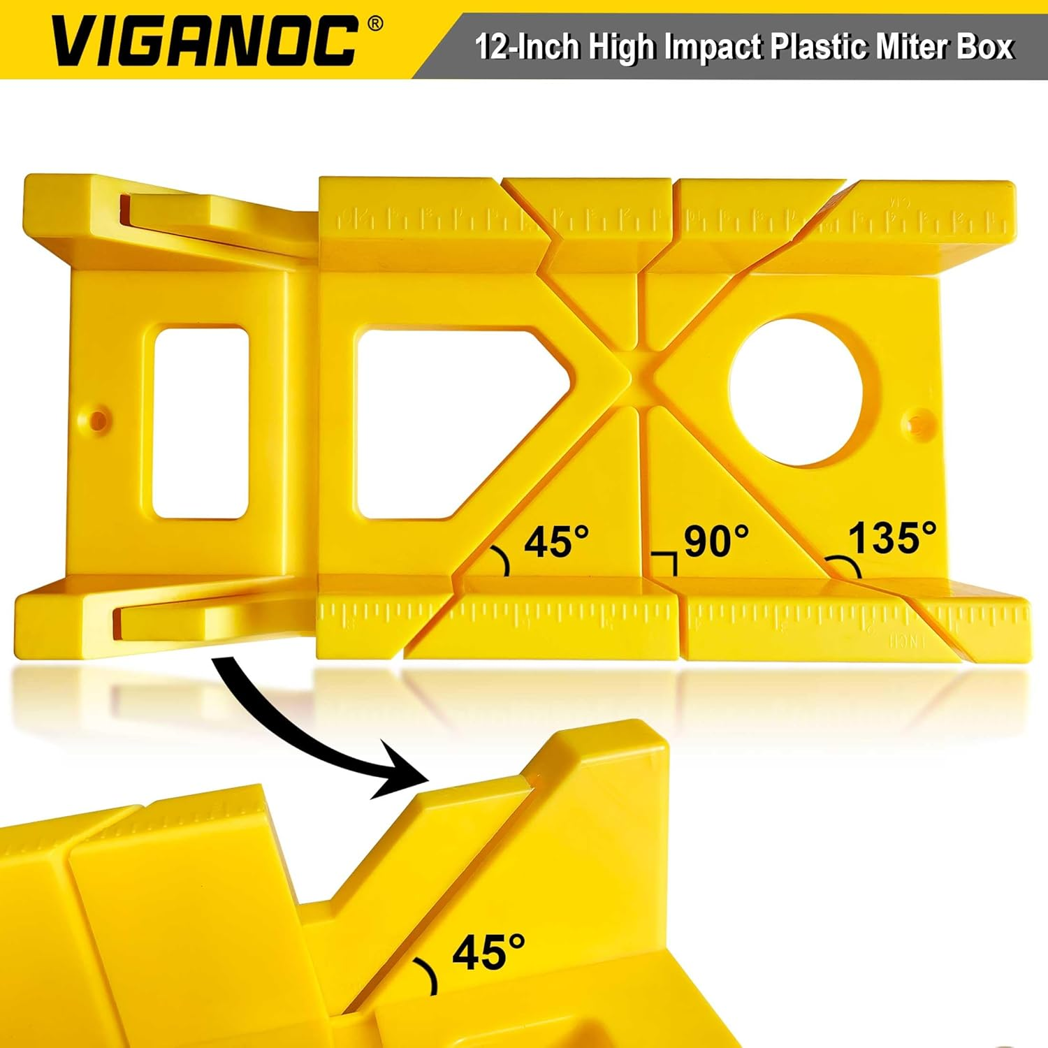 Viganoc 12-Inch High Impact Plastic Mitre Box, 3 Way Action Hacksaw Miter Box for Woodworking, DIY, Home Decoration image number 1