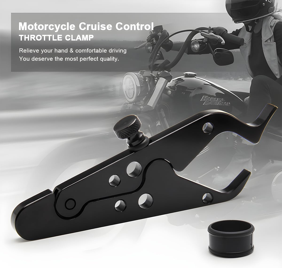 Motorcycle Cruise Control, Motorcycle Handle Retainer Clips, Aluminum Throttle Assist Lock Throttle Grip, Universal Cruise Assist Wrist Hand Grip Lock Clamp with Silicone Ring image number 5