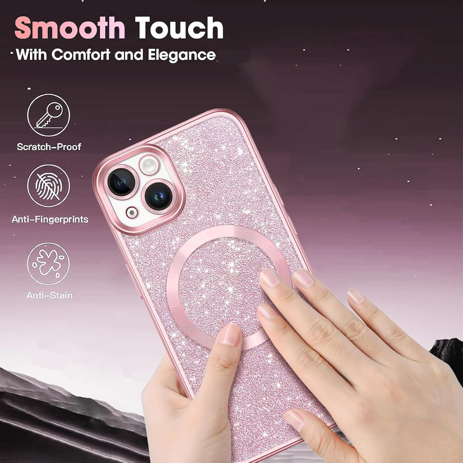 Glitter for Iphone 15 Case, Cute Bling Phone Case Iphone 15 6.1" [Compatible with Magsafe] Luxury Sparkle Shockproof Slim Full Body Protective Phone Cases Covers for Women and Girls, Pink image number 4