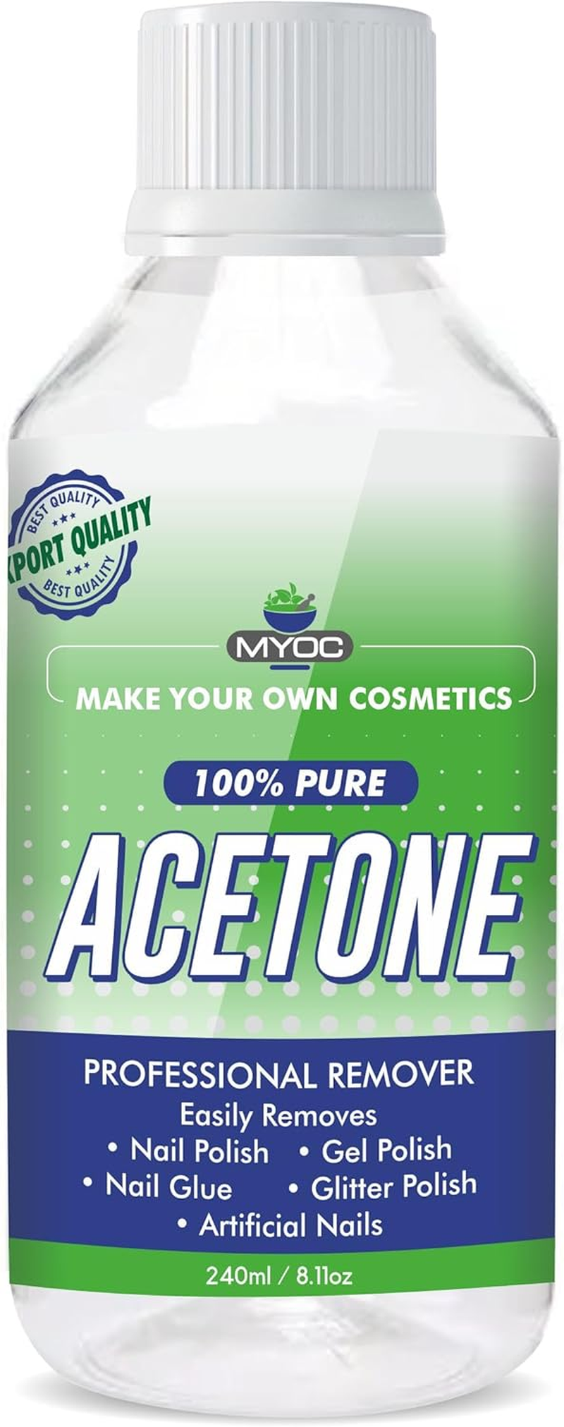 MYOC 100% Pure Acetone Nail Polish Remover for Natural, Gel & Acrylic Nails, Quick Professional Strength Formula - 240 Ml / 8.11 Fl Oz image number 2