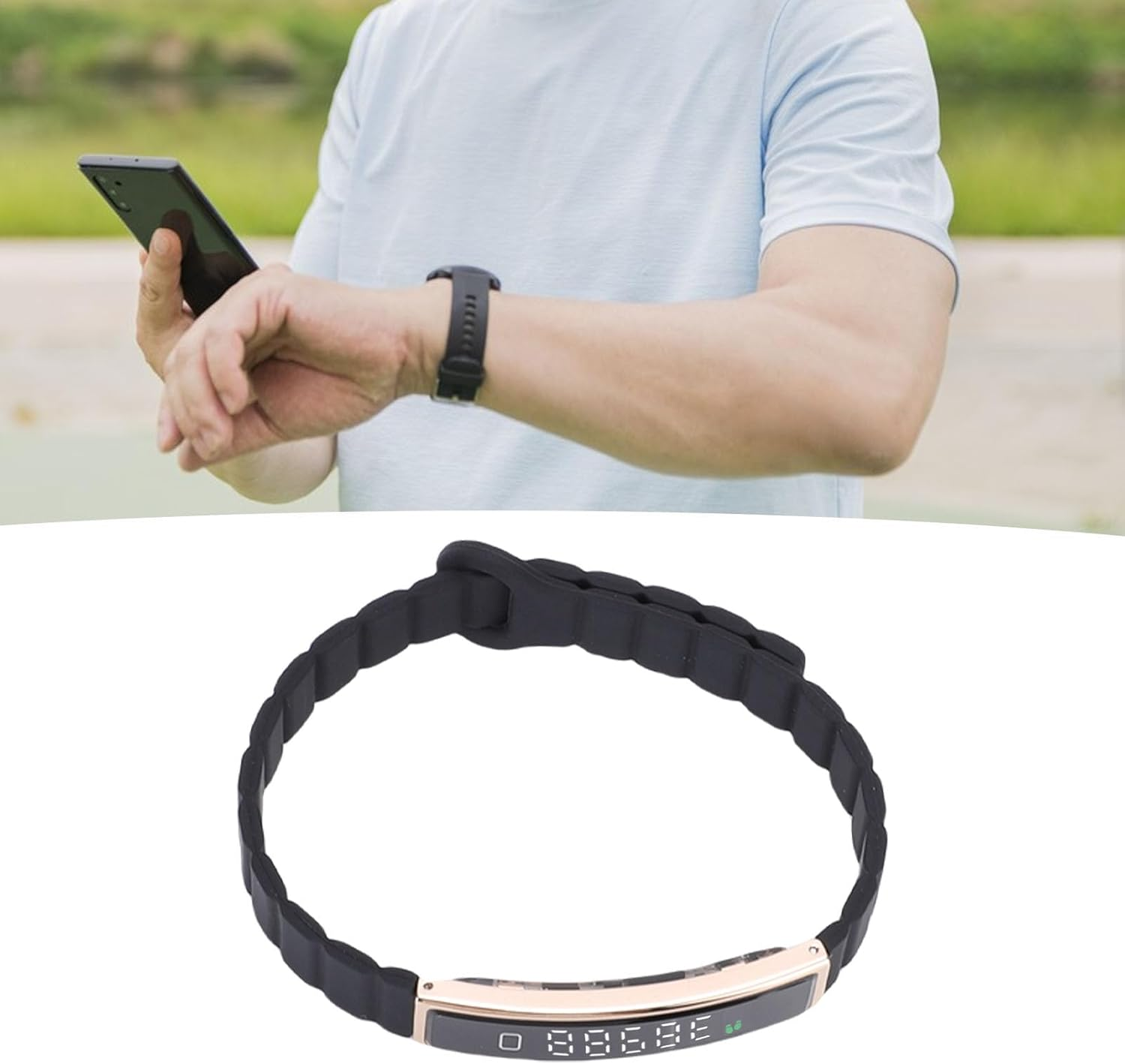 SENECESLI Smart Bracelet, Wearable Activity and Fitness Tracker Band,Support a Wide Range of Exercise Modes, Waterproofing Design,Automatic Monitoring Wearable Fitness Tracker Comes (Gold) - Black image number 3