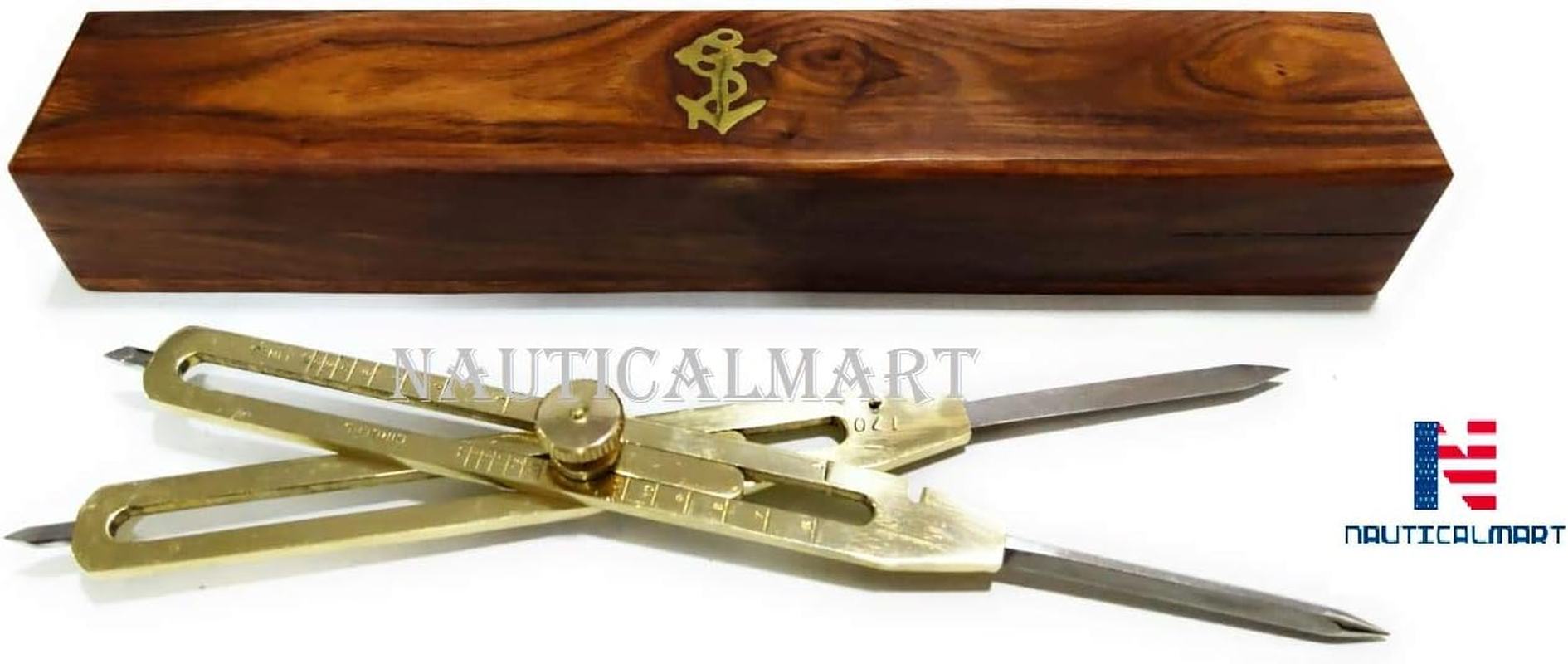 NAUTICALMART Artist Proportional Scale Divider Drawing Tool Professional 9" Long Solid Brass with Heavy Duty Steel Point with with Wooden Box image number 1