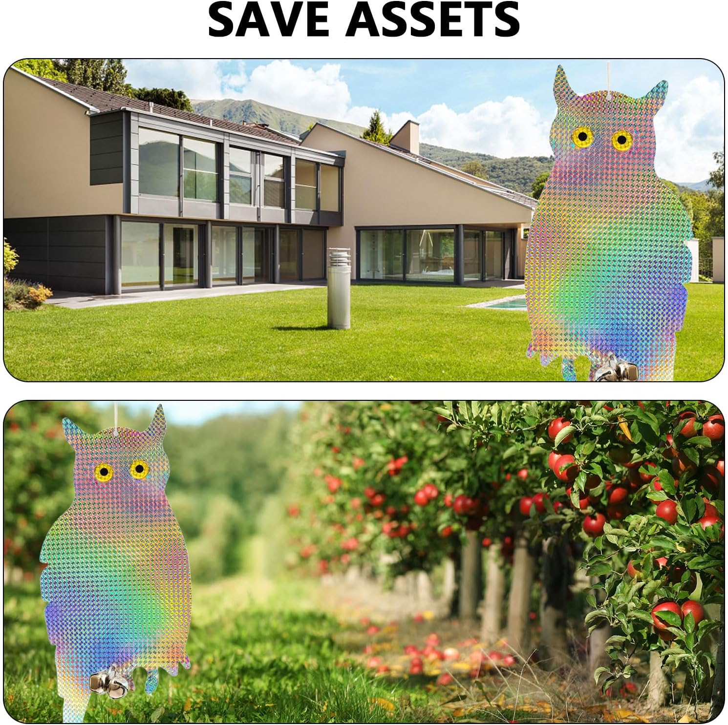 Reflective Owl Bird Deterrent and Repellent for Outdoor Garden Use, Bird Scarer, 2 Pack with Suction Cups and 12 Inch Spiral Rods- CRFY image number 5