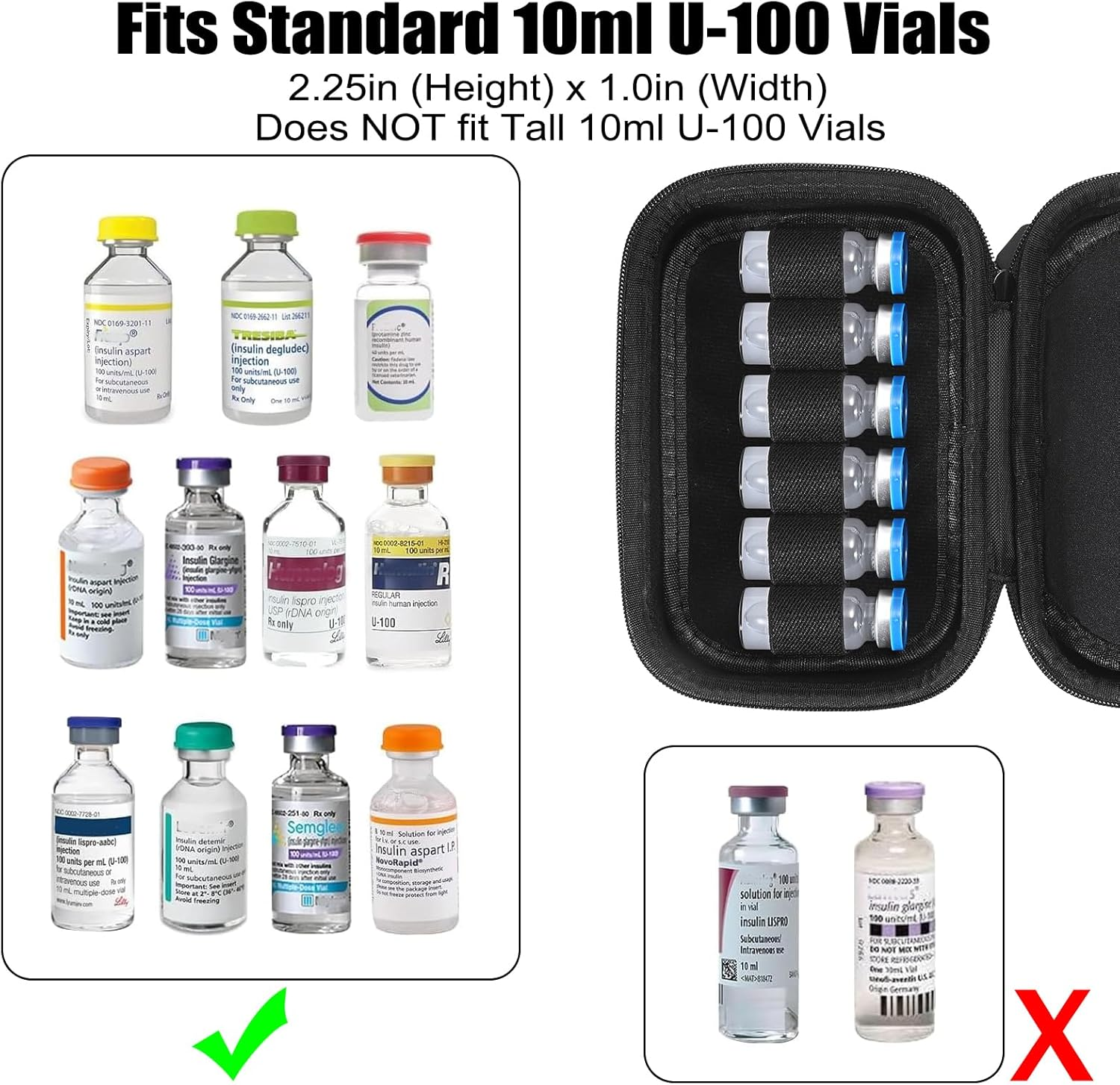 ELLDOO Insulin Fridge Holder Storage Case, 12 Slots Insulin Vial Organizer Bag Fitting Standard 10Ml U-100 Vials, Black Travel Case Bottle Organizer Reliable Vial Protector（Only Case） image number 3