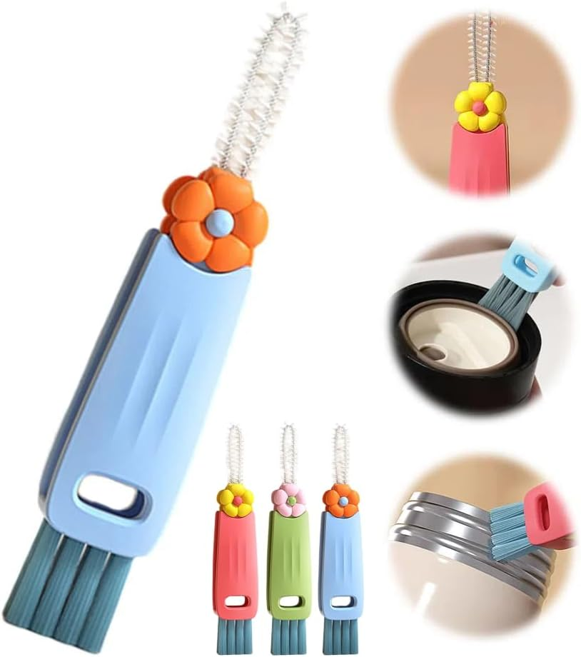 3 in 1 Cup Lid Cleaning Brush, 2024 Upgraded Bottle Cleaning Brush, Crevice Cleaning Brush Set for Baby Bottle, Rotatable Cup Lid Cleaner Mouth Scrubber (A-Red)