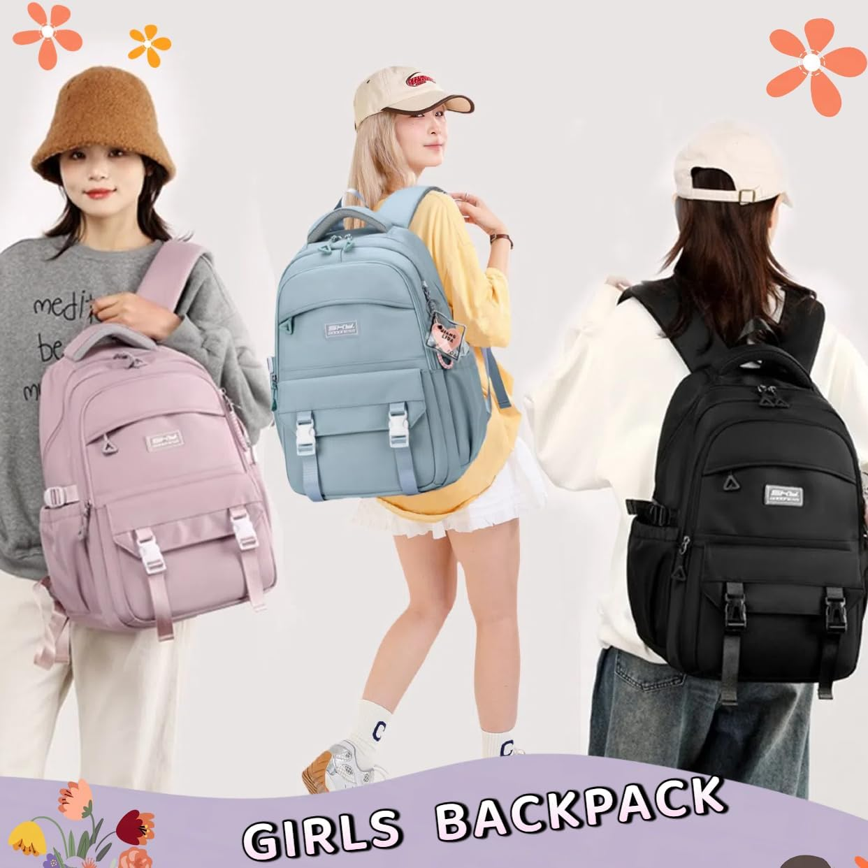 ETAISHOW Kids Backpack for Teen Girls Plain School Bag for Elementary Middle School Bookbag for Women - 01A Black image number 4