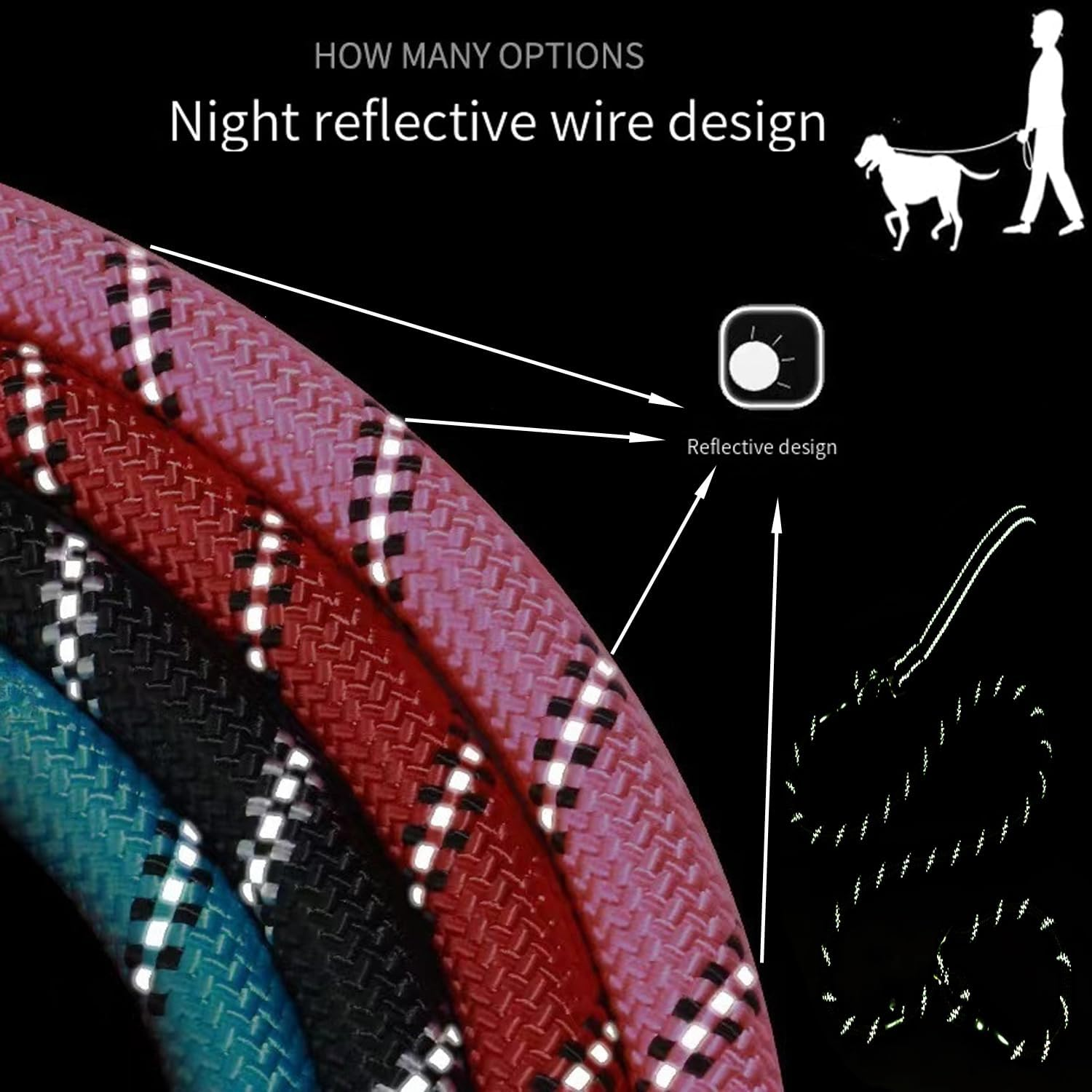 YOBOKO Luminous Explosion-Proof Dog Leash Reflective Strip Pet Dog Lead Leash Dog Chain Super Long 3M Leash for Strong Dogs Outdoor (Purple, 1.2CM X 3M/9.8FT) image number 4