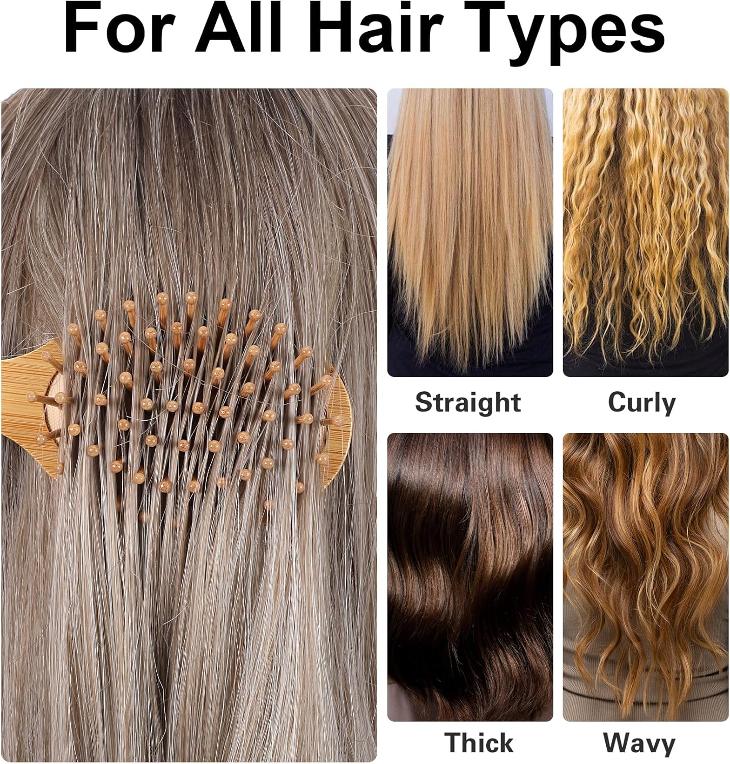 Small Hair Brush, Bamboo Hair Brush with round Bristles for Scalp Massage & Hair Growth, Antistatic Wooden Brush with Ergonomic Handle, Gentle Detangling for Women & Men image number 3