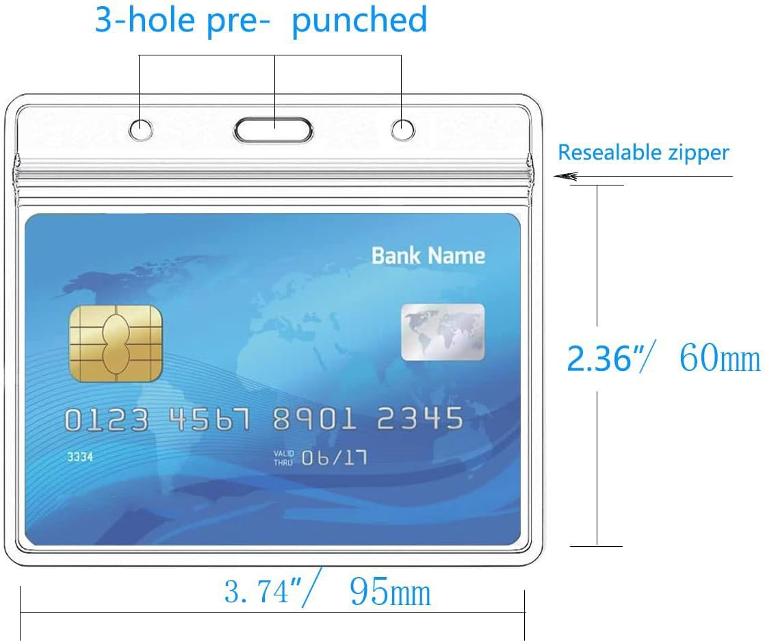 Horizontal ID Card Name Tag Badge Holder with Waterproof Type Resealable Zip (Holders, 6Packs) image number 6