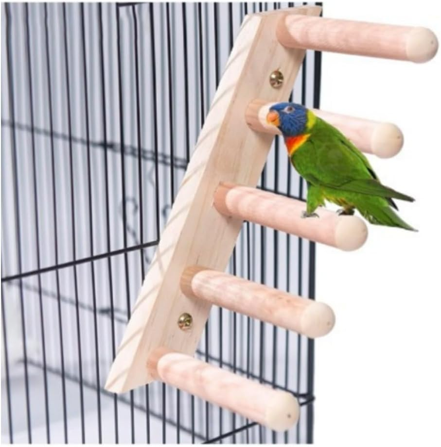 Wooden Bird Perch Ladder Parrot Stand Ladder Climbing Bird Stands for Parrots Bird Cage Toys image number 5
