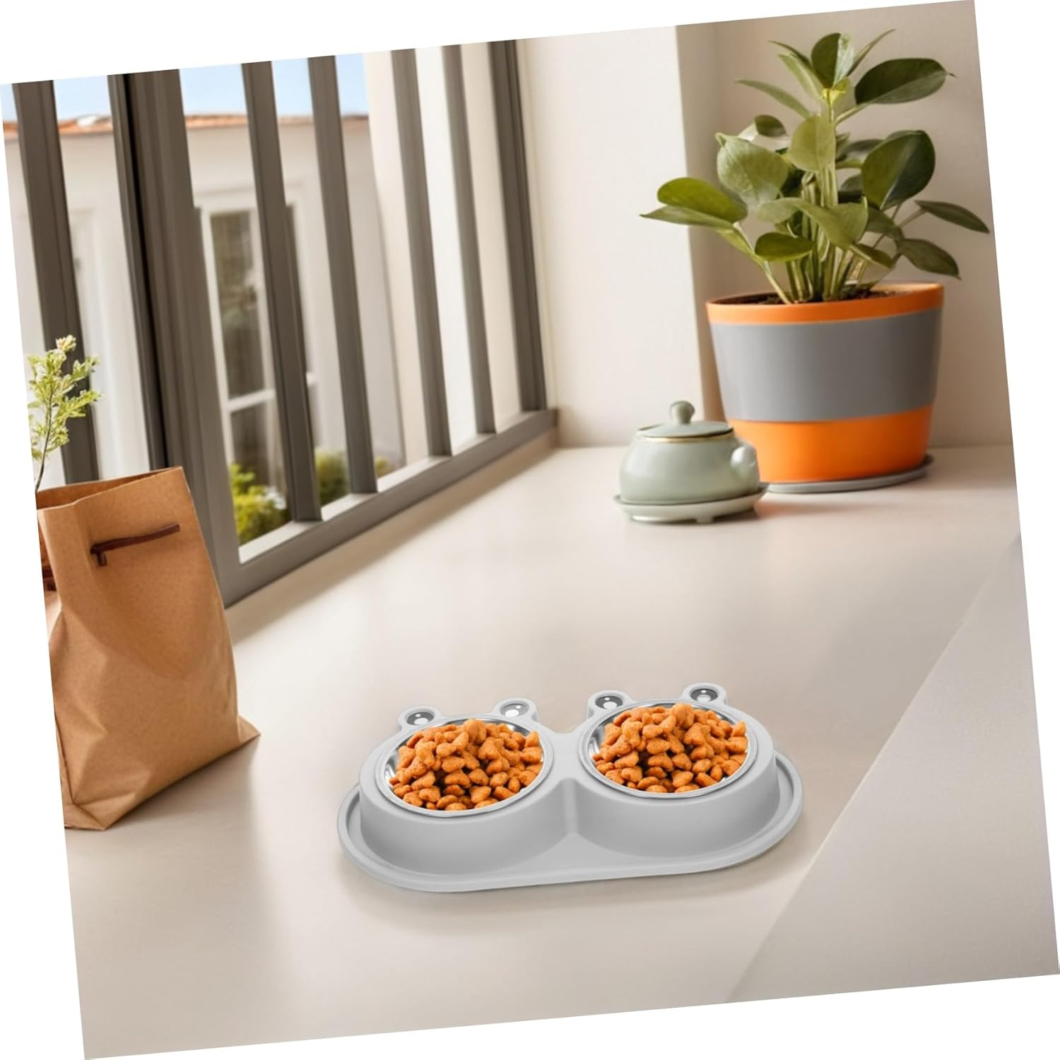 ANDRESLAD Ant Cat Bowl Non-Slip Pet Bowl for Cat Food Dish and Water for Indoor Feeding - Light Grey image number 5