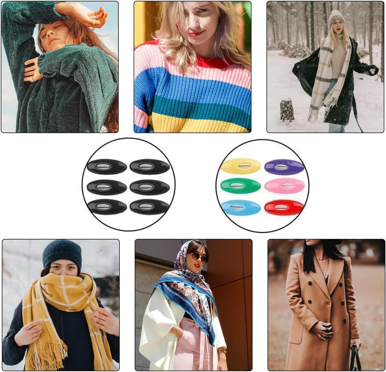 Paifencodill Scarf Safety Pin, 12 Pcs Cover Head Safety Pin Colored Scarf Safety Pin Plastic Pin Plastic Scarf Clip Plastic Cover Used for Sewing Clothes Scarves Shawls Decorative Accessories (Black) image number 2