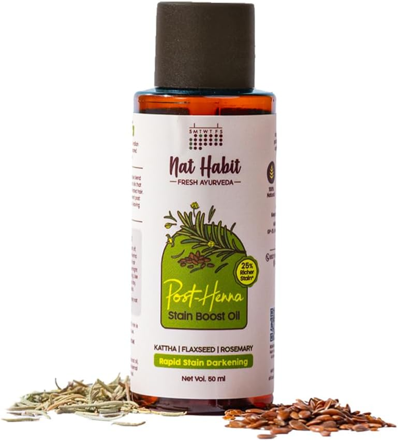 Nat Habit Post Henna Stain Boost Oil for Rapid Stain Darkening, Deep Nourishment Post Henna Application, Relieving Dryness & Leaving Hair Shiny & Dark Brown, 50Ml image number 3