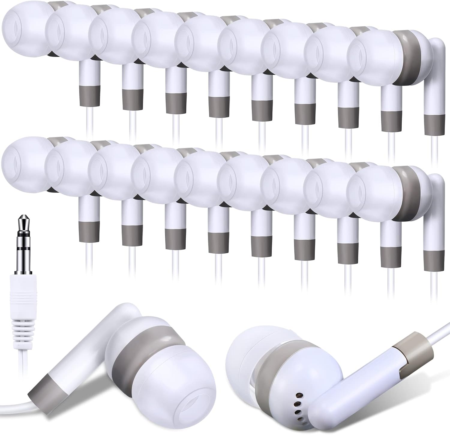 Konohan 100 Packs In-Ear Headphones Wired Earbuds Headphones for Kids Headphones for Classroom Wired Earphones for Students Kids Adults School Library Laptop (White) image number 3