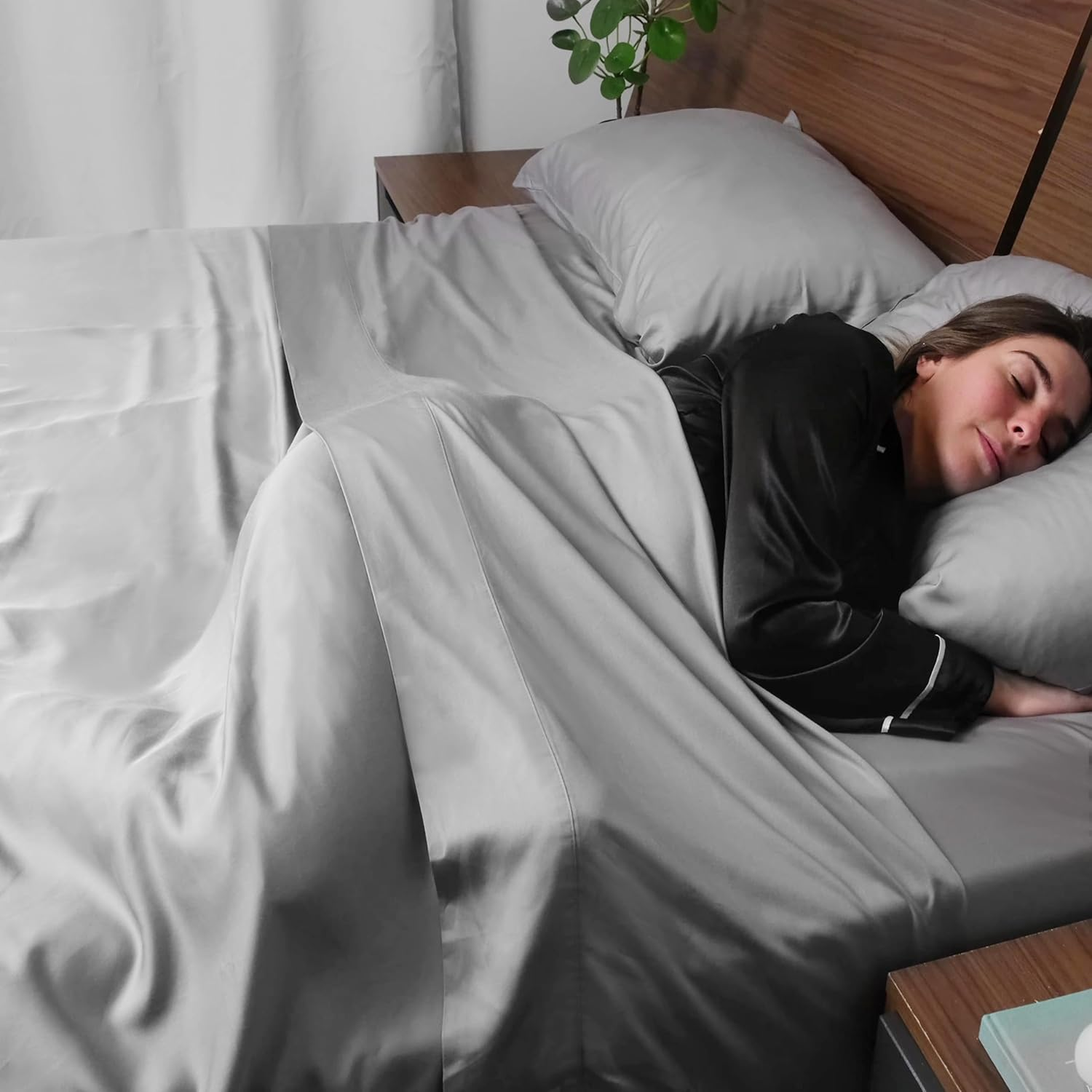 ACCURATEX Bamboo Sheets King Size- 100% Viscose Made from Bamboo, Luxury Hotel Style Cooling Sheet Set for Hot Sleepers, Super Soft Breathable Bedding Sheets up to 45 CM Deep Pockect,King Siz,Grey