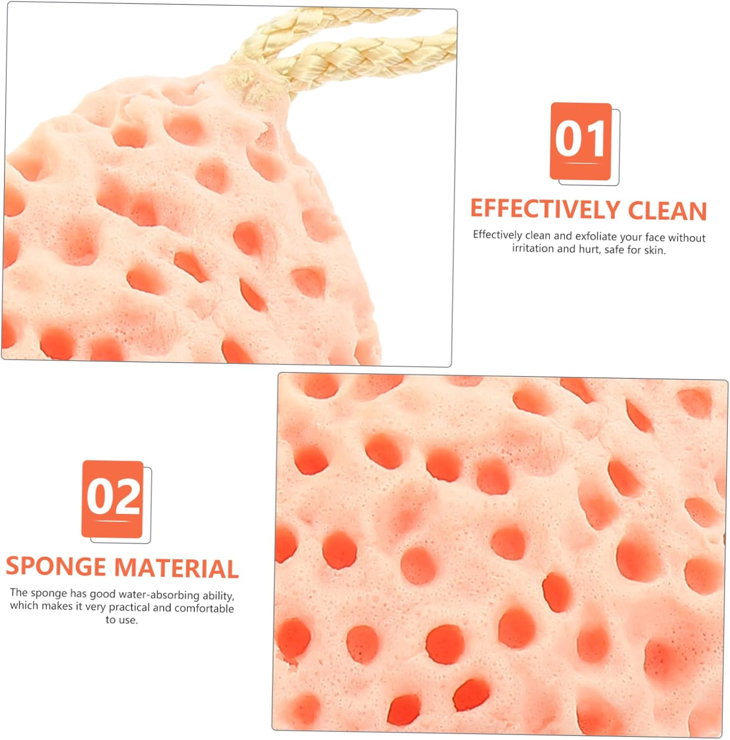NIYANGLE 3Pcs Facial Sponge Exfoliating Face Cleansing Sponges for Makeup Removal Compact Green Orange Pink Gentle Pulp for Smooth Skin and Deep Pore Cleansing image number 4