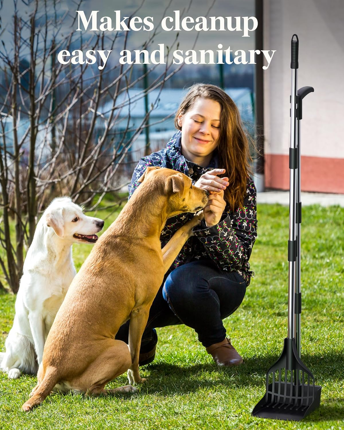 Lifewit Dog Pooper Scooper Plastic, Adjustable Stainless Metal Pole Long Handle Poop Scoop Set with Rake and Tray for Lawns, Yard, Grass image number 6