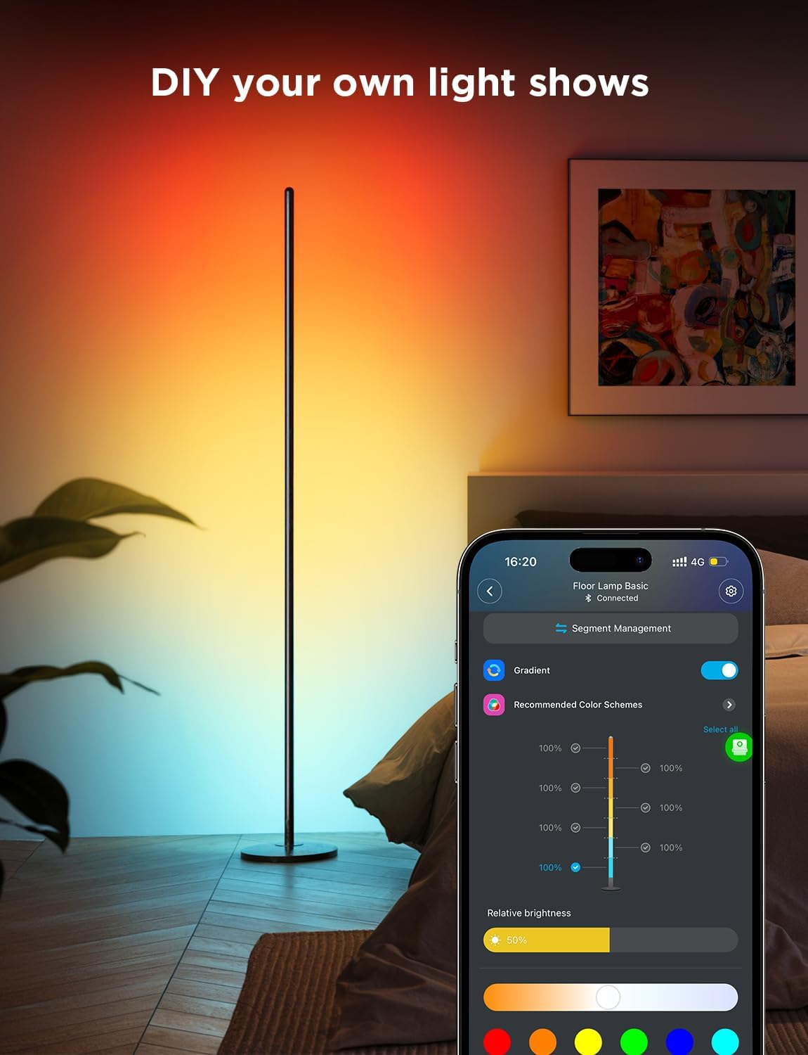 Govee RGBIC Floor Lamp, LED Corner Lamp Works with Alexa, Smart Modern Floor Lamp with Music Sync and 16 Million DIY Colors, Ambiance Color Changing Standing Lamp for Bedroom Living Room Gaming Room image number 4