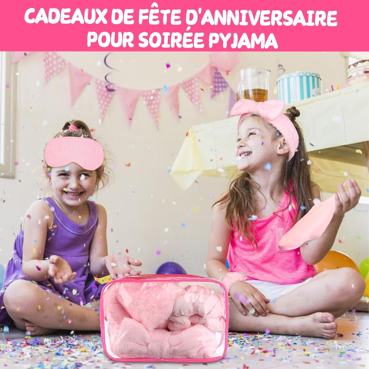 20 X Girls Spa Accessories, 4 X Bow Headbands, 4 X Pink Plush Sleep Masks, 4 X Velvet Hair Ties, 4 X Makeup Remover Wipes, 4 X Clear Makeup Bags image number 6