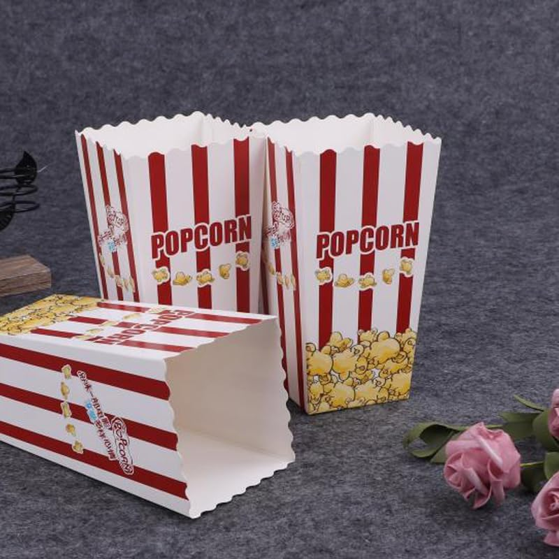 10 Large Capacity Popcorn Containers - Red & White Striped Paper Popcorn Boxes for Families, Parties, Movie Nights and Events image number 4