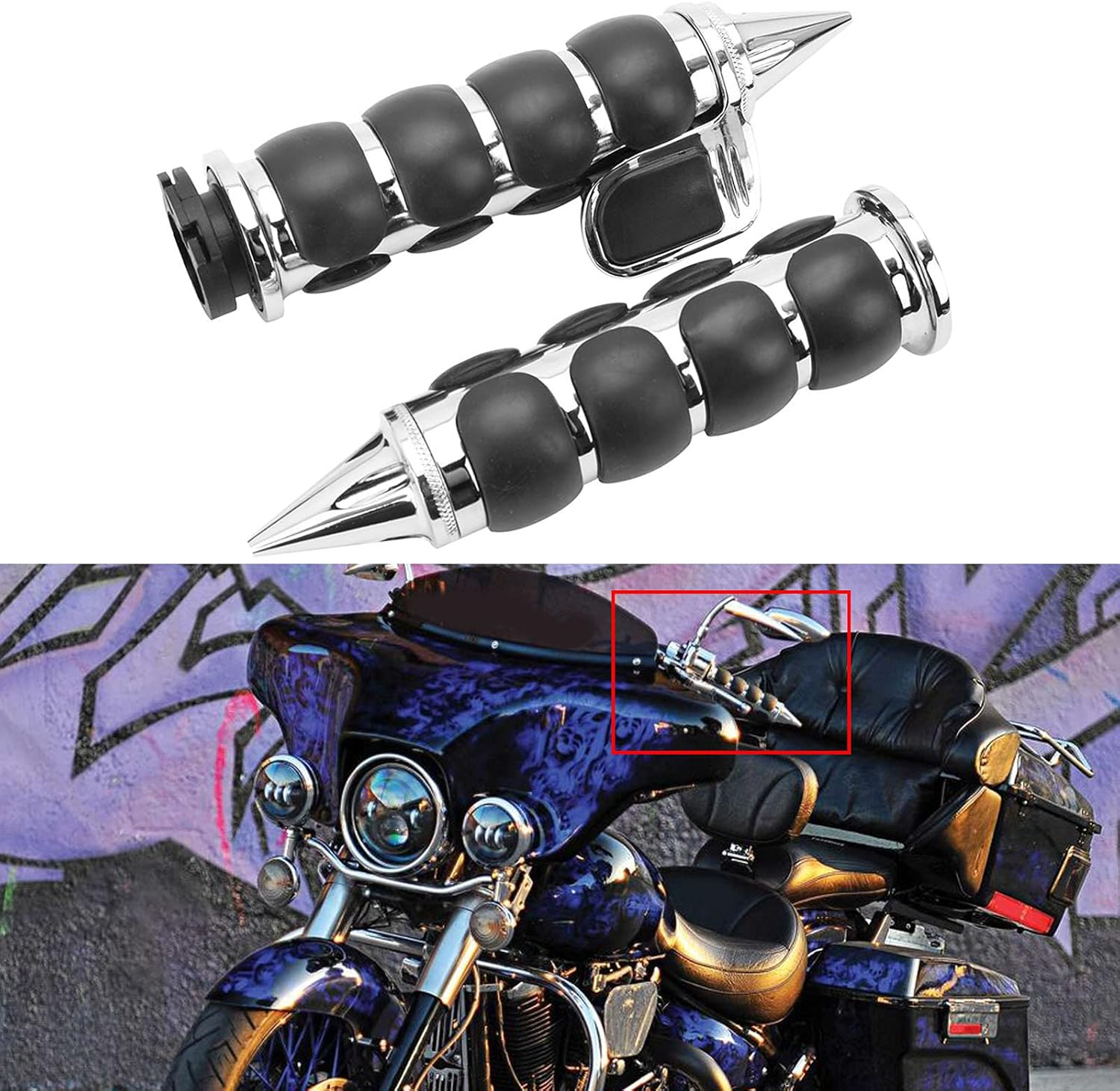 Pair of 1" Dual Chrome Motorcycle Bar End Hand Grips Handlebar Compatible with Cruisers Harley Yamaha Suzuki image number 6