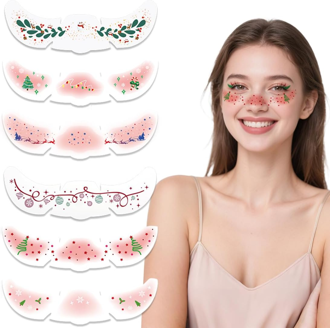 6 Pcs Gold Glitter Tattoos, Glitter Face Makeup Patches, Glitter Face Glitter Festival for Women, for Party/Carnival/Festival/Christmas