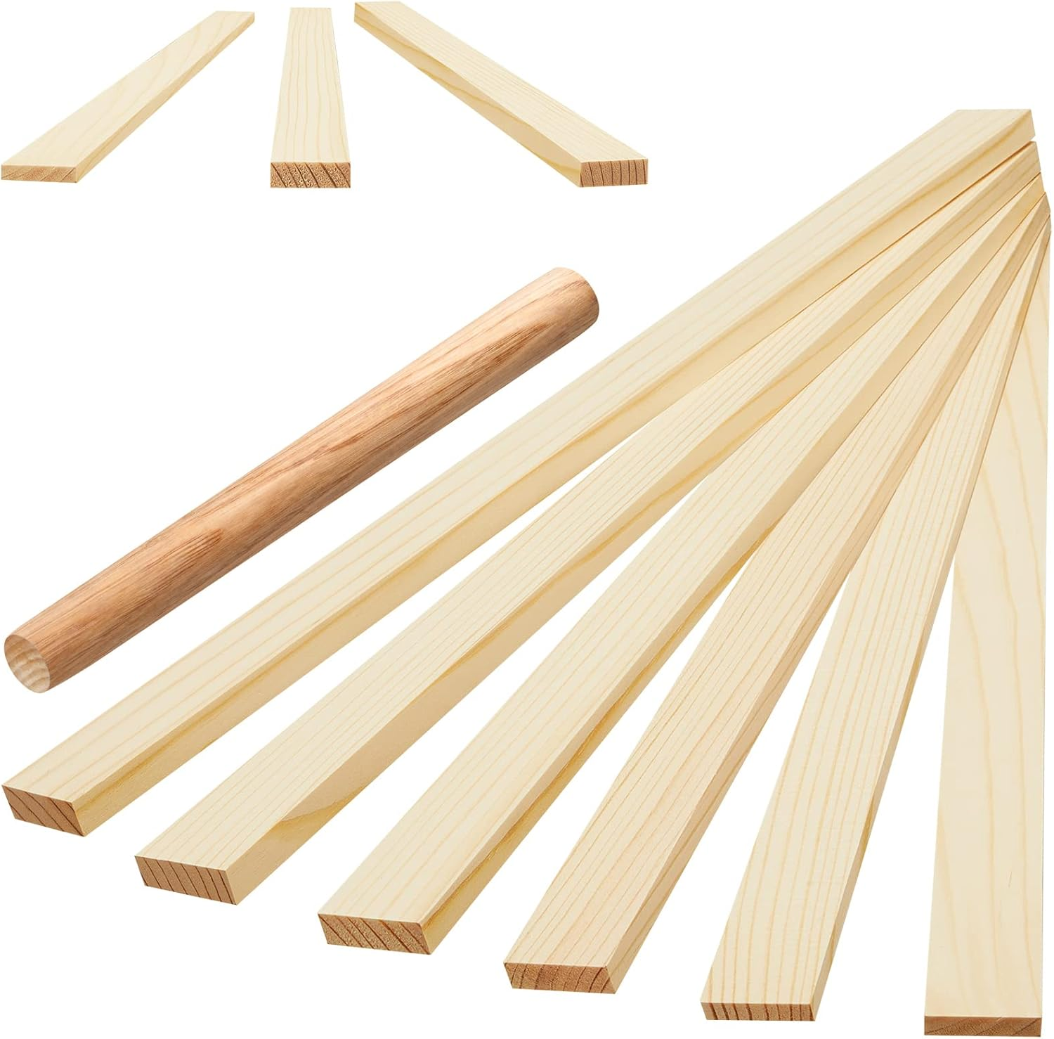 7 Pcs Pottery Teaching Rolling Mud Stick Guide and Wood Rolling Pin Set Include 6 Pcs 15. 8 X 0. 8 Inches Mudboard Guide and Clay Roller Tools for Manual Self Made Clay Gift Decoration