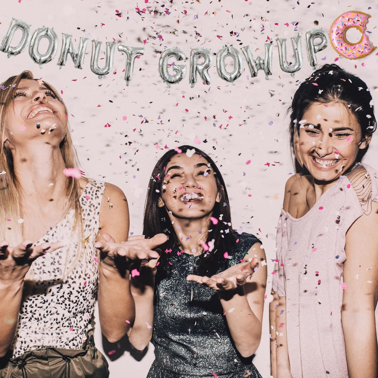 Donut Grow up Balloons Donut Grow up Balloons Birthday Foil Balloons Banner Donut Birthday Party Decorations Donut Theme Party Supplies Donut Shape Balloons (Silver) image number 1