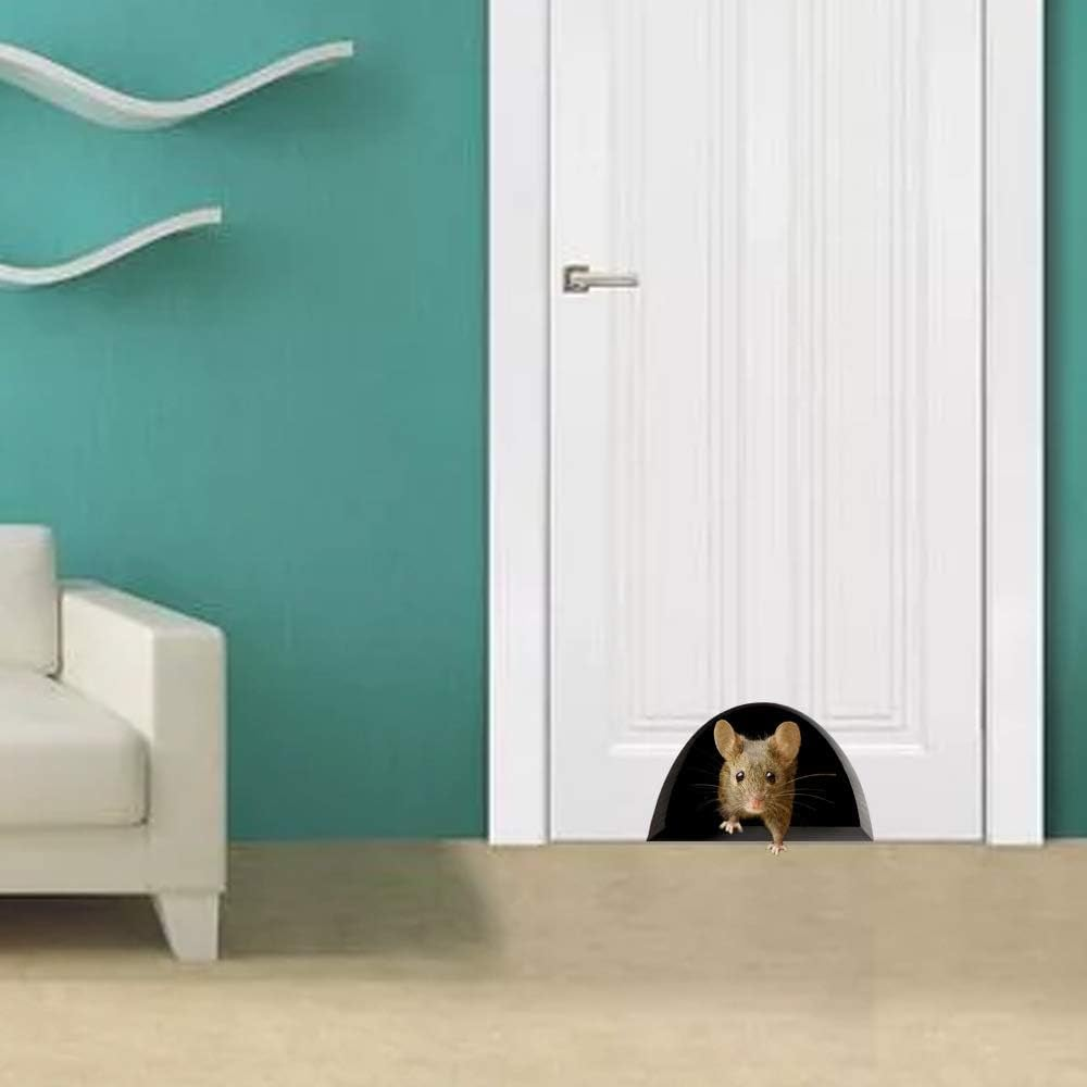 3D Mouse Hole Realistic Wall Sticker,Mouse in a Hole Wall Decal Fun Art,Home Decor,Vinyl,For Living Room Nursery Bedroom Kids Room Wall Decoration (4 Pieces / Set) image number 1