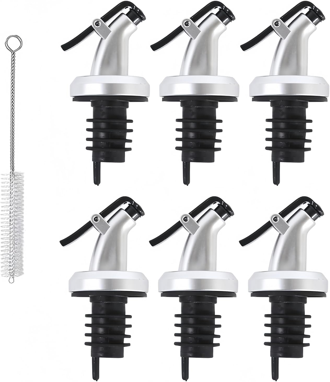 CAASFOOY 6 Pcs Liquor Bottle Pourers Set, of Olive Oil Spout Anti-Leakage Nozzle Kitchen Oil and Vinegar Bottle Stopper Wine Dispenser with Dust Cap Wine Pourer Salad Dressing Dispenser image number 1