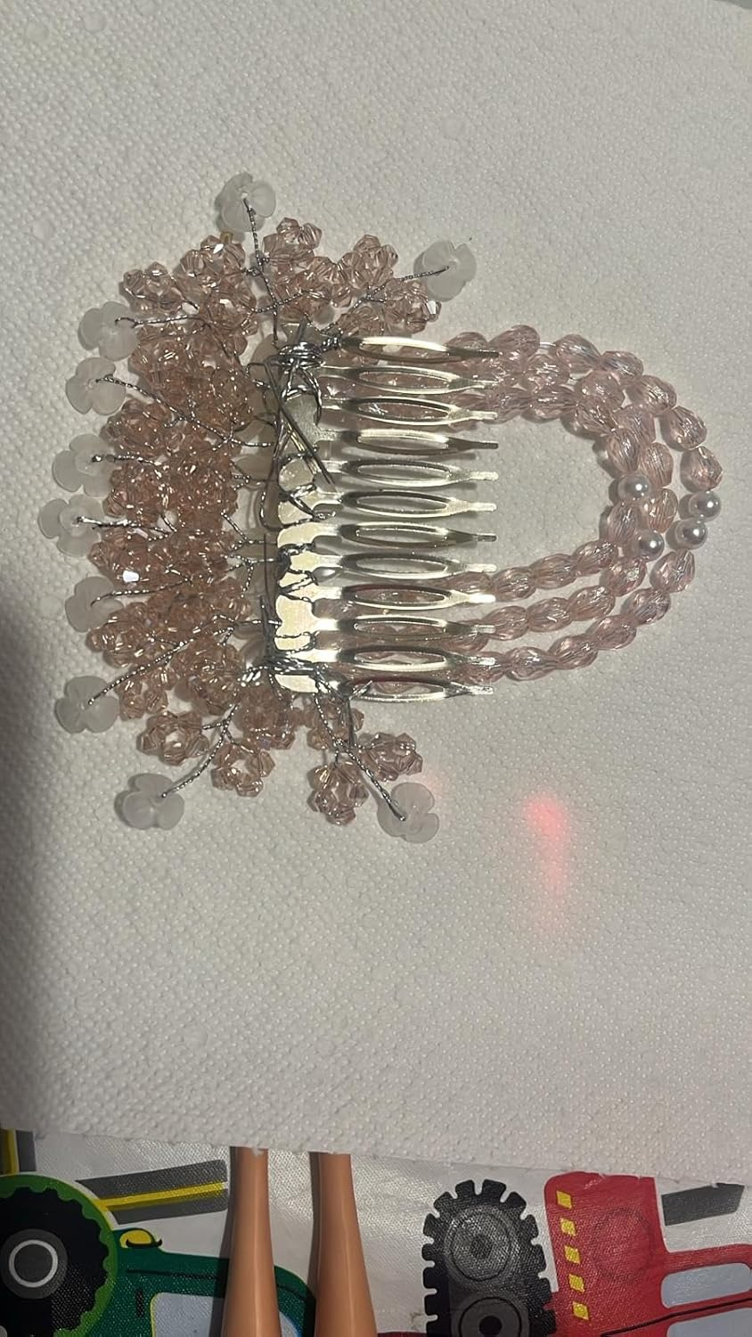 NTY Collections Bride Wedding Hair Clip Comb, Women Hair Combs Accessories,Crystal Hair Pins Bridal Hair Comb Wedding Hair Accessories Decorative Hair Comb Clips for Women -Pink Pack of 1