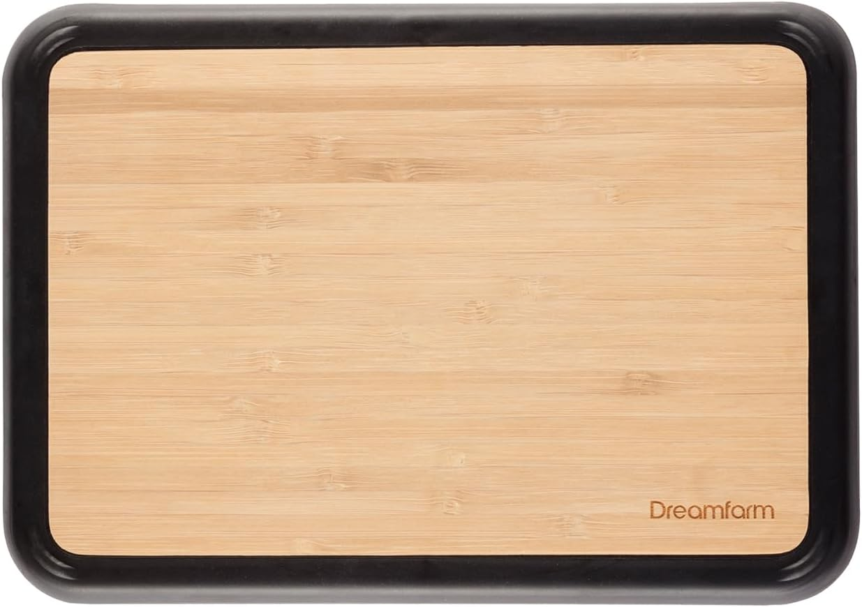 Dreamfarm Big Fledge Bamboo Dishwasher-Safe, Double-Sided Cutting Board with Non-Slip, Juice-Catching Flip-Up Silicone Edges - 14"X10", Bamboo