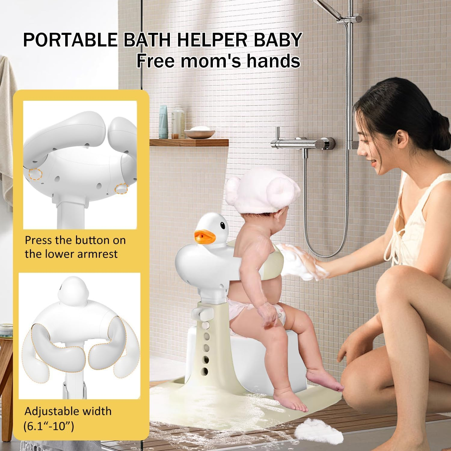 Adjustable Height Baby Shower Stand with Anti-Slip Base,Bath Shower Standing Support Baby Bath Stand,Portable Bath Helper Baby,Free Mother Hands (Khaki) image number 6