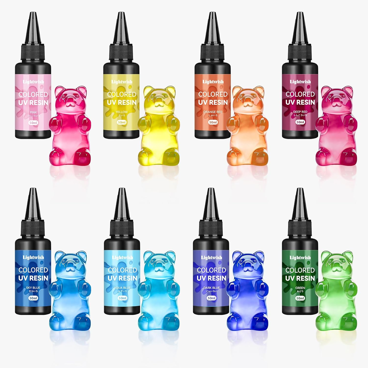 Colored UV Resin,High Transparency 8 Colos,Odorless & Quick Ultraviolet Curing UV Resin for Small Craft,Jewelry Making,Diy Making, (50G Each) image number 6