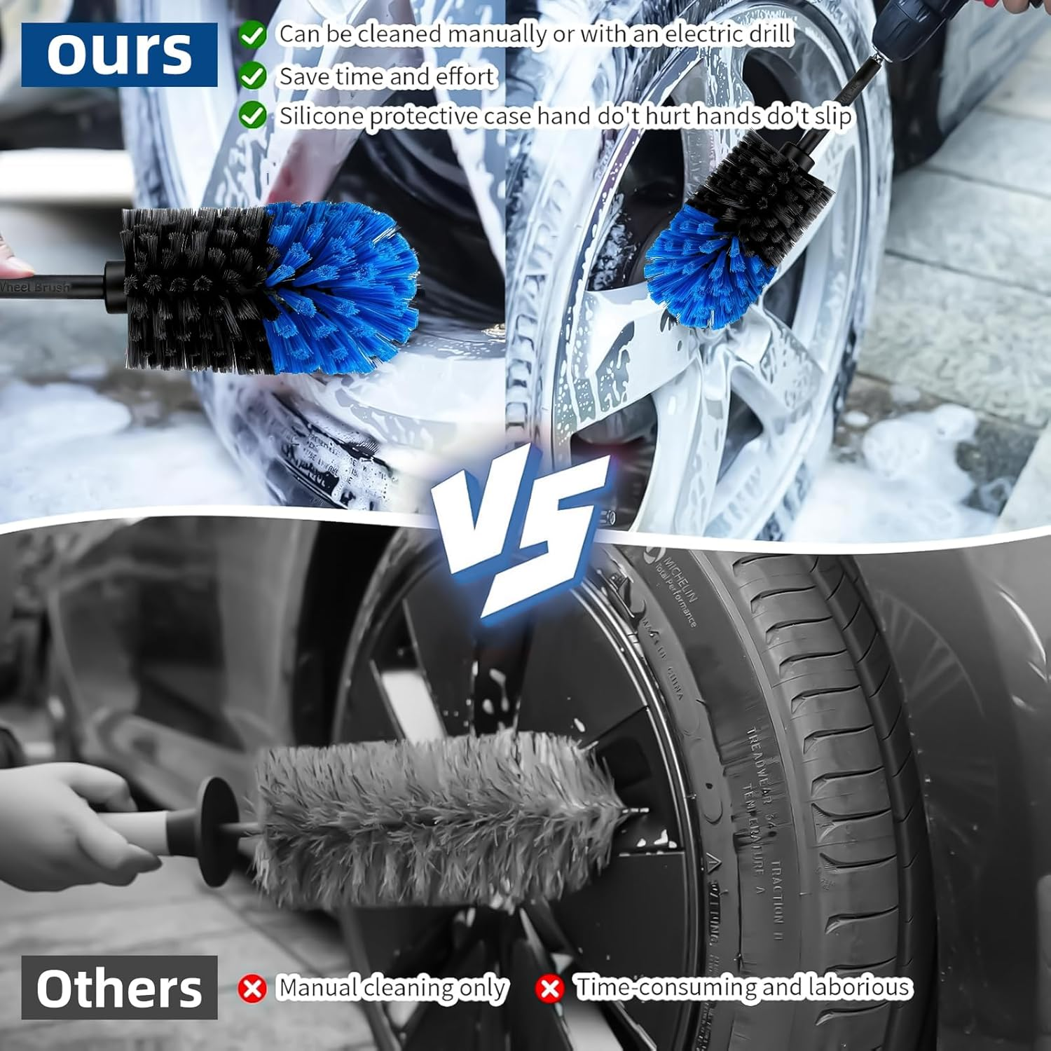 Rim Brush Cordless Screwdriver, Includes Rims Brush and 22.6 Cm Detailing Brush, Quick Cleaning Wheel Brush Car, Durable and Versatile as an Electric Cleaning Brush for Car (Blue Black) image number 4